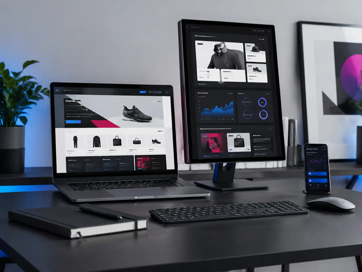 Responsive ecommerce design across desktop, laptop and mobile